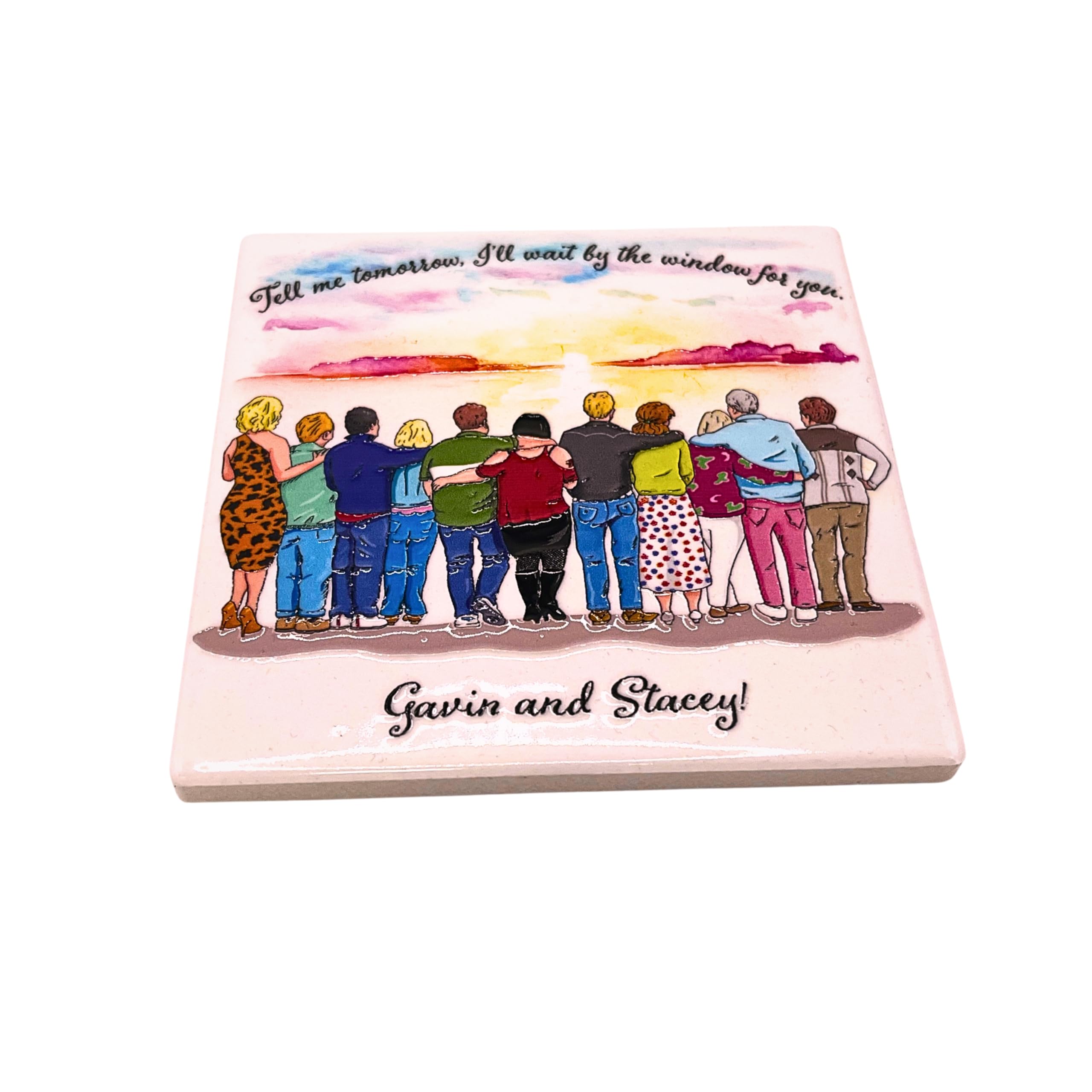 Gavin and Stacey cast sunset Ceramic coaster, Tell me tomorrow, Barry Island