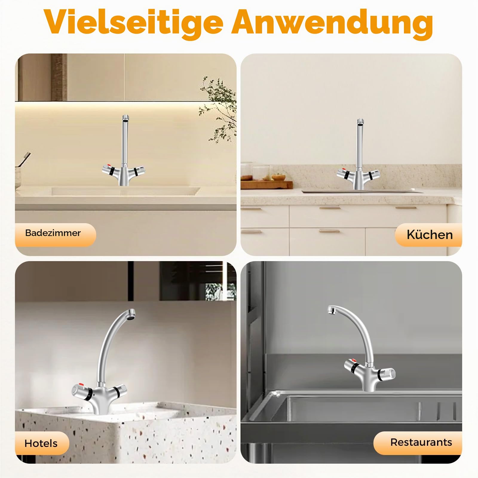 Wasserhahn Bad, Waschtischarmaturen mit Thermostat und Doppelstiel, Thermostat Mischbatterie Waschbecken, Wasserhahn Bad für das Waschbecken