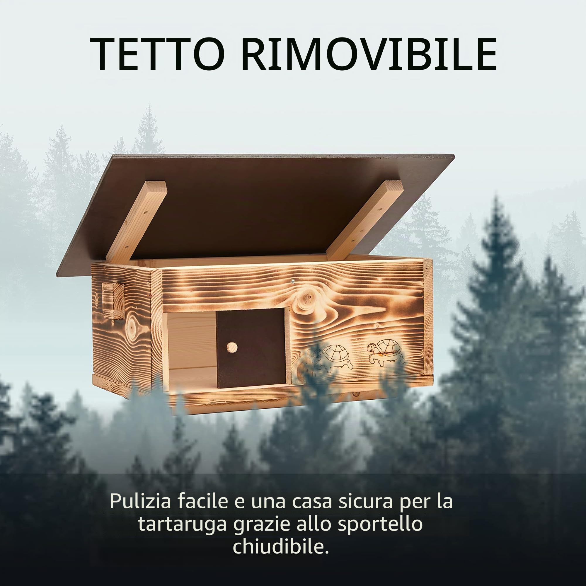 Casetta per tartarughe di alta qualità, in legno massiccio da 20 mm (SH4), resistente alle intemperie, con fondo e porta scorrevole, ventilazione regolabile, per tartarughe, ruota libera