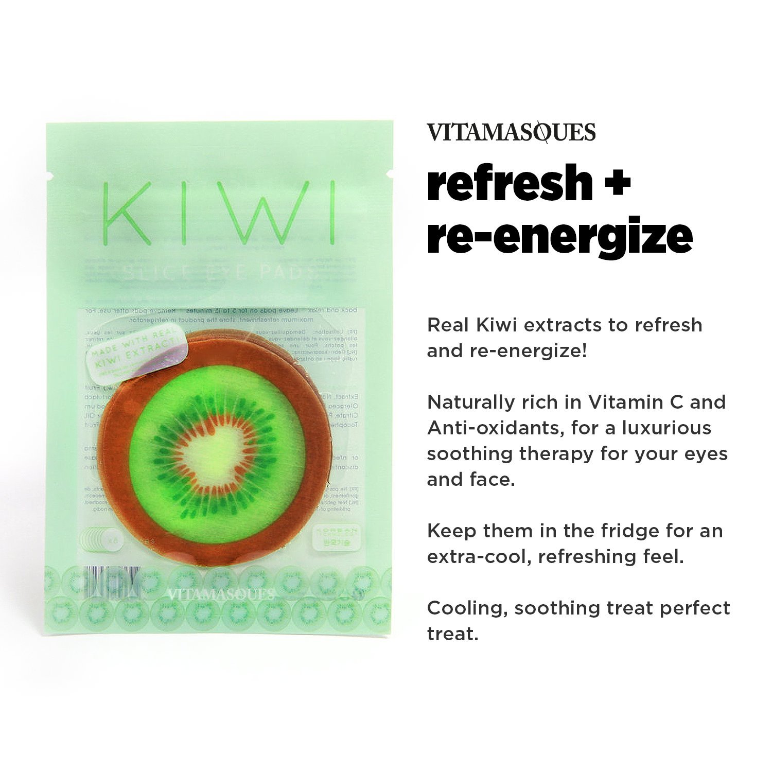 Vitamasques - Eye Pads, Luxury Korean Advanced Skin Care Technology, Premium Eye Pads, 100% Natural, Instant Results, (Kiwi)