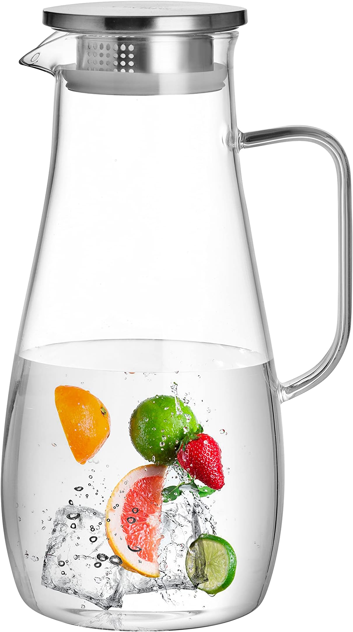 SUSTEAS 2.0 Litre Glass Jug with Lid, Water Carafe Jug for Hot/Cold