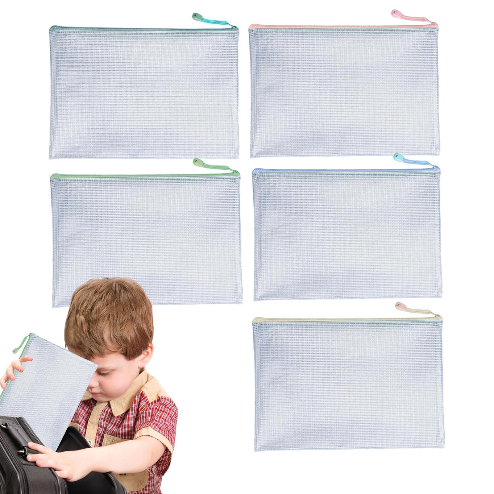 Buste Trasparenti Con Cerniera 5 Pezzi Astuccio Portamatite Organizer | Custodia Portapenne A4 In Rete Con Cerniera per Scuola, Cancelleria, Ufficio, Documenti, Giochi da Tavolo, Pu