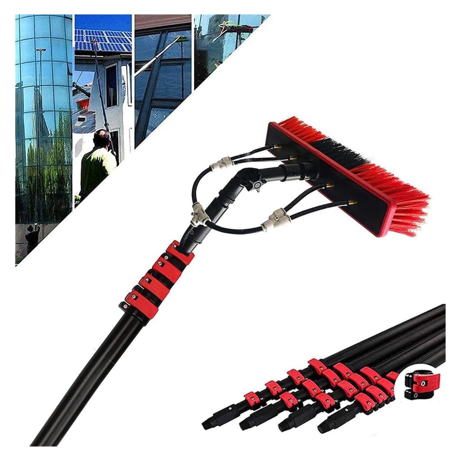 GHFXSCV Telescopic Window Cleaning Pole with 30cm Brush & Squeegee - Extendable 3.6m High Reach Kit for Solar Panel & Conservatory Cleaning Hose-Fed Streak-Free Shine