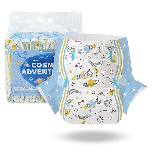CutiePlusU Adult Diapers 10 Pieces, Disposable Incontinence Briefs with Tabs for Women and Men, Maximum Overnight Absorbency- Cosmic Adventurer (Medium 28"-38") - Cosmic Adventurer - Medium