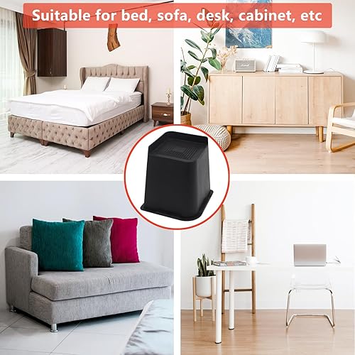 Miniatura 6 de HANIHUA Paquete de 4 elevadores de cama de gran tamaño de 6 pulgadas, resistentes, elevadores de muebles, elevadores de cama negros para mesa, sofá,