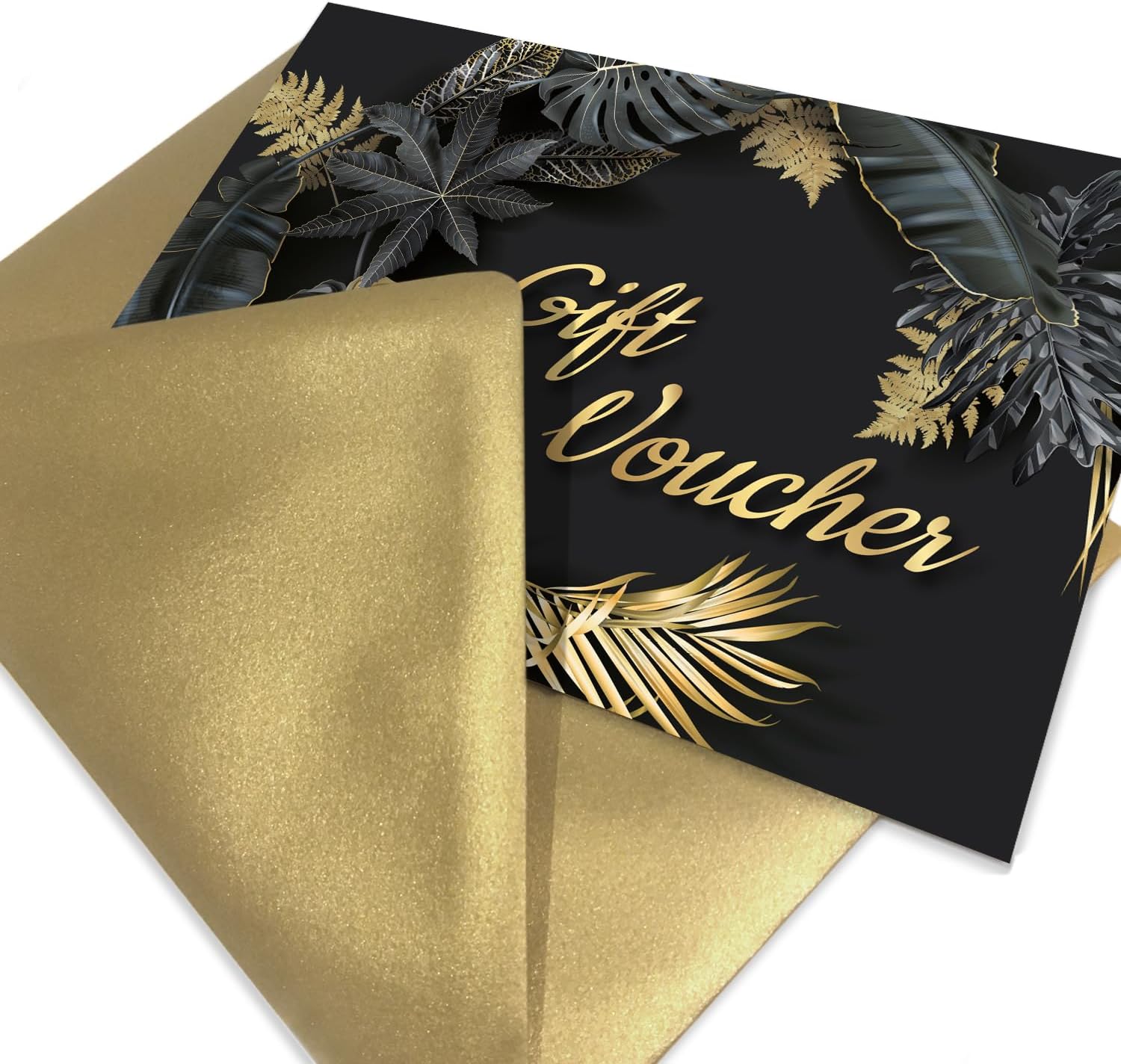Gift Vouchers with Envelopes, Black and Gold Blank Gift Certificate Cards, A6 Size Gift Cards, Ideal for Businesses, Beauty Salons, Wedding, Restaurant, Christmas, Birthday (20 Pack)