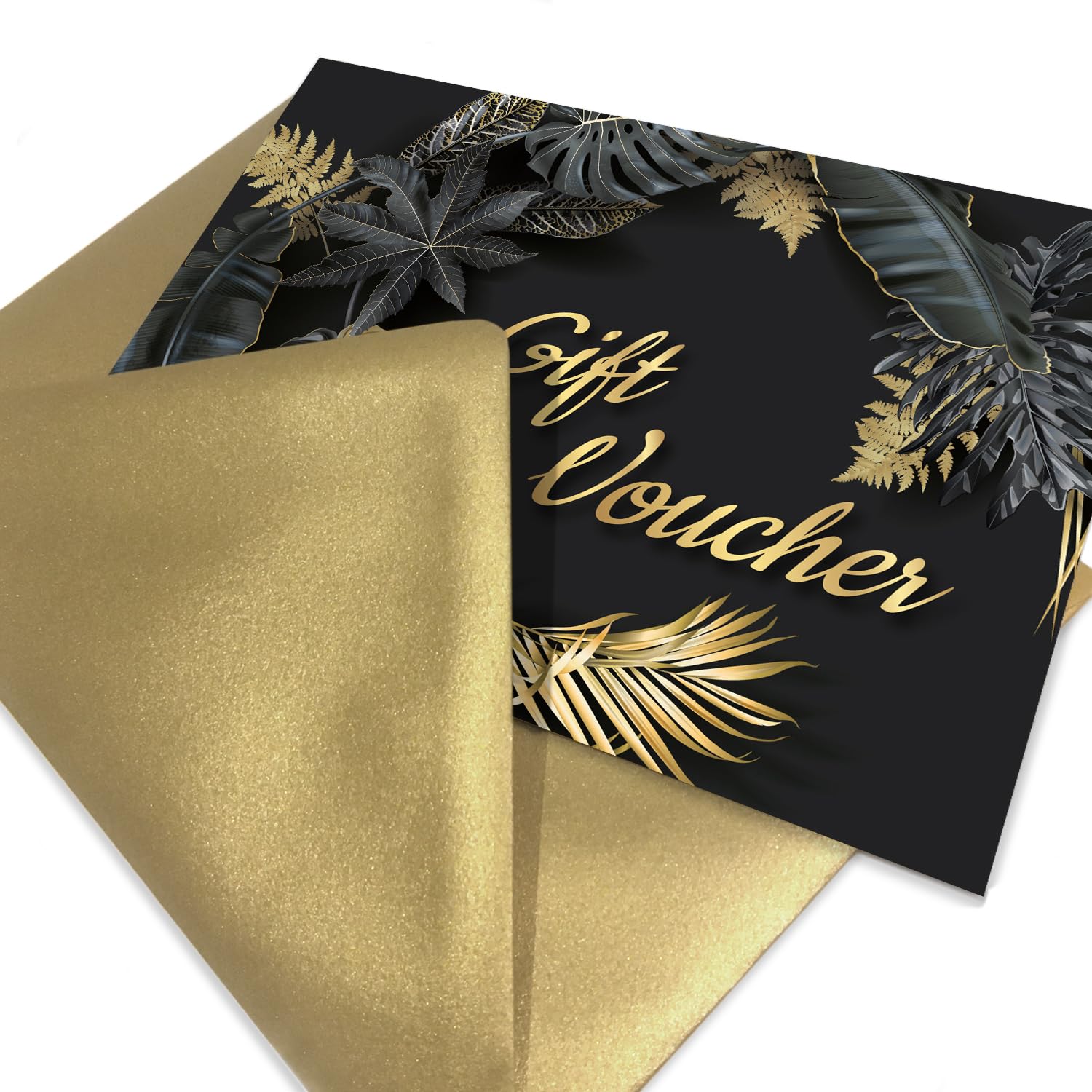 Gift Vouchers with Envelopes, Black and Gold Blank Gift Certificate Cards, A6 Size Gift Cards, Ideal for Businesses, Beauty Salons, Wedding, Restaurant, Christmas, Birthday (20 Pack)