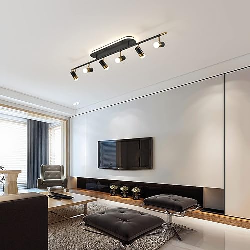 Miniatura 7 de Jaycomey Modernas luces LED de techo, regulables de 6 luces empotradas, lámpara de techo con control remoto, 51 pulgadas, negro y dorado