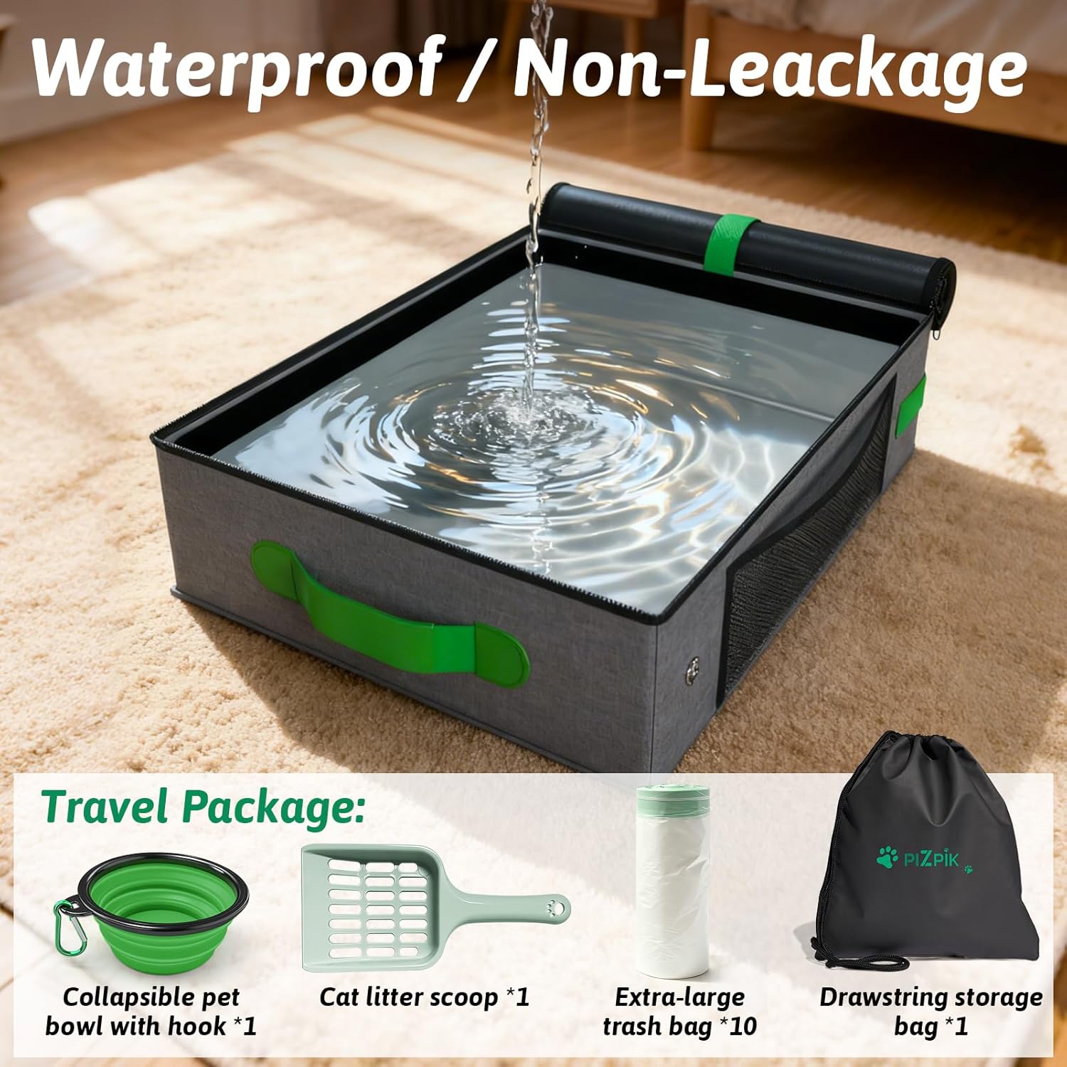 20" x 16" x 11" Travel Litter Box for Cats, Collapsible Cat Litter Box with Compact Fold, Portable Cat Box - Leak-Proof Water-Resistant, Hard Bottom & Easy Carry for Car/Hotel/Airplane On-The-Go