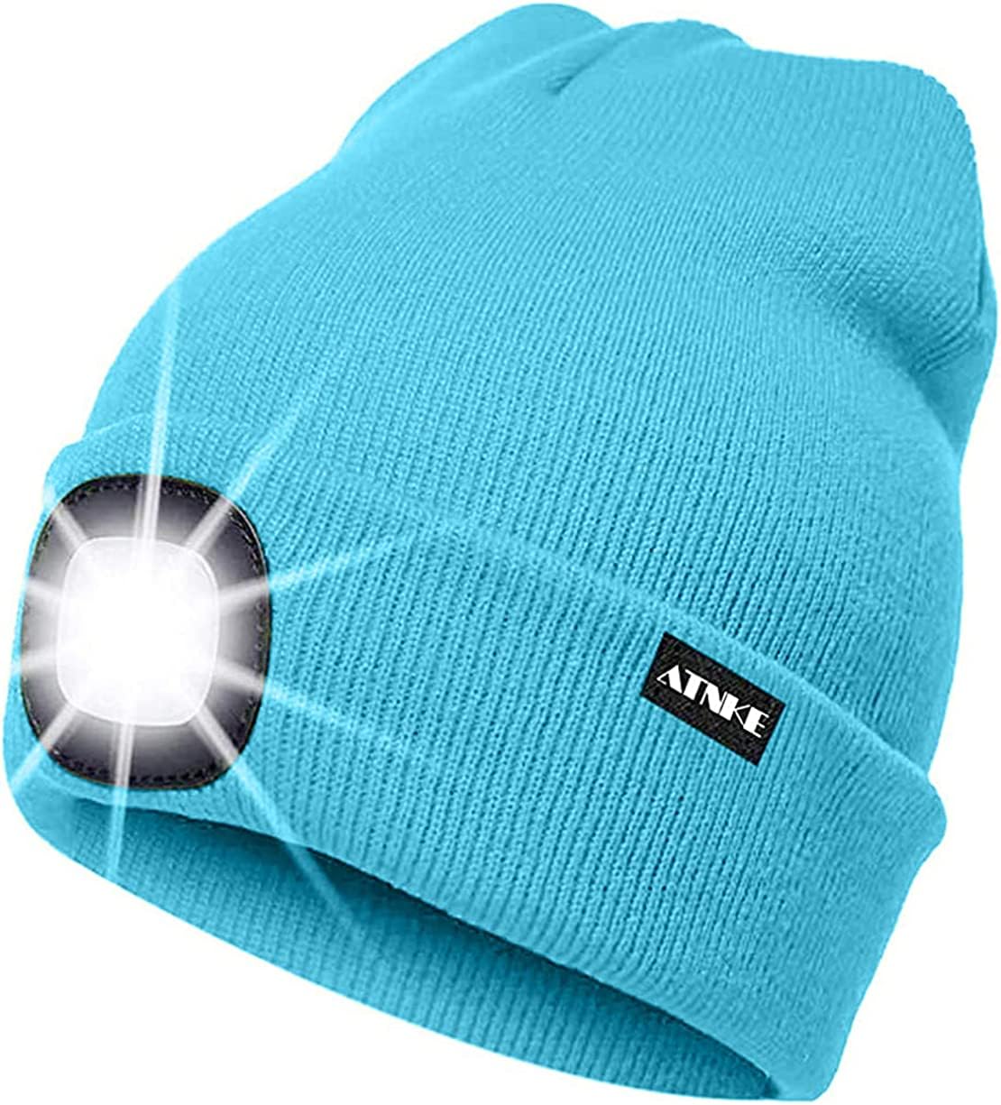 ATNKE LED Cappello Illuminato Berretto,USB Ricaricabile Cappello da Corsa 4 LED Impermeabile Luce Invernale Calda Lampada Frontale Regali per Uomo e Donna