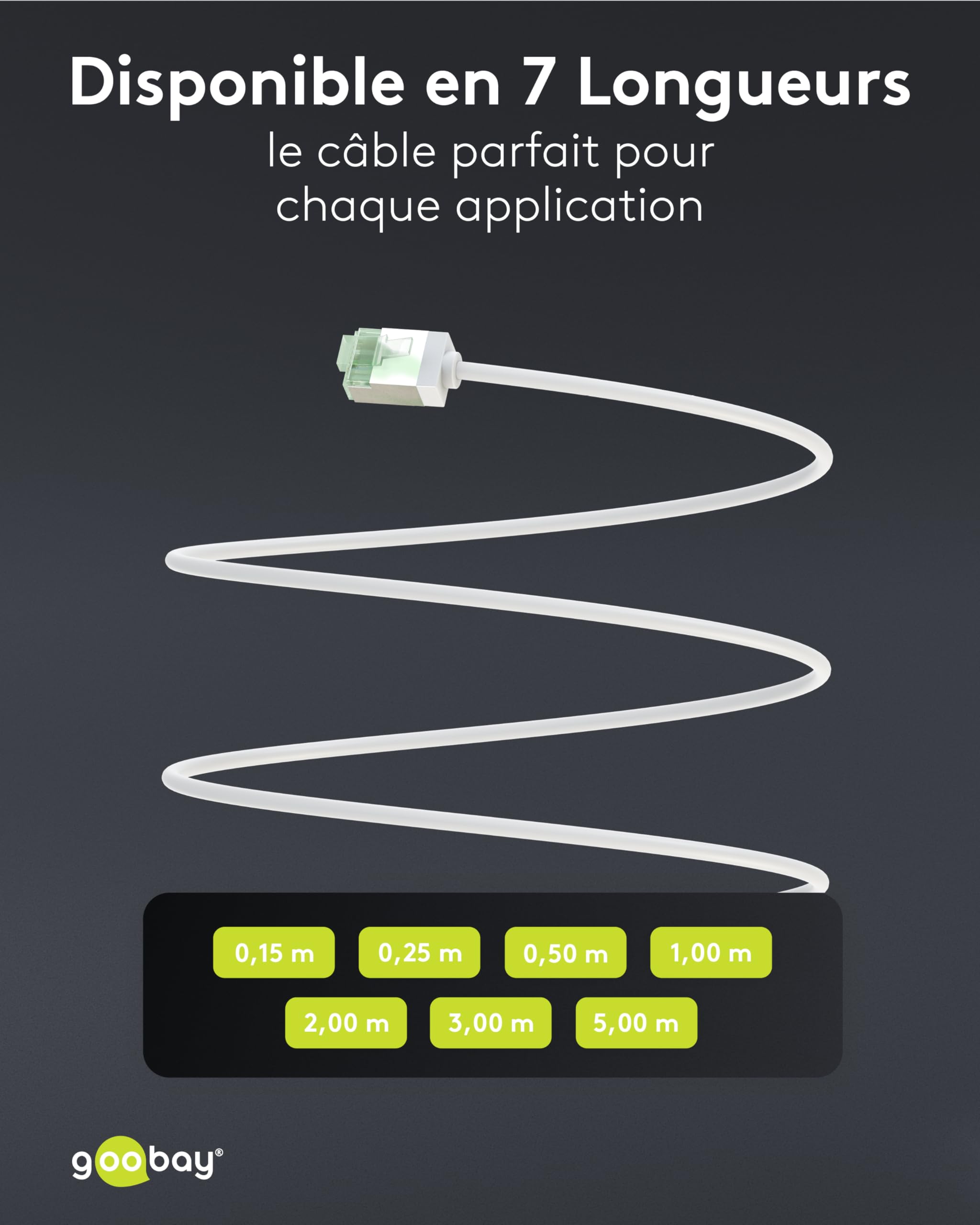 Câbles réseau goobay CAT 8.1, lot de 5 / câbles patch blindés, ultra-flexibles, câbles Ethernet U/FTP/CU, PiMF, LSZH/Cat 8.1 avec 10 Gbits/blanc / 5 x 1 m, 79466