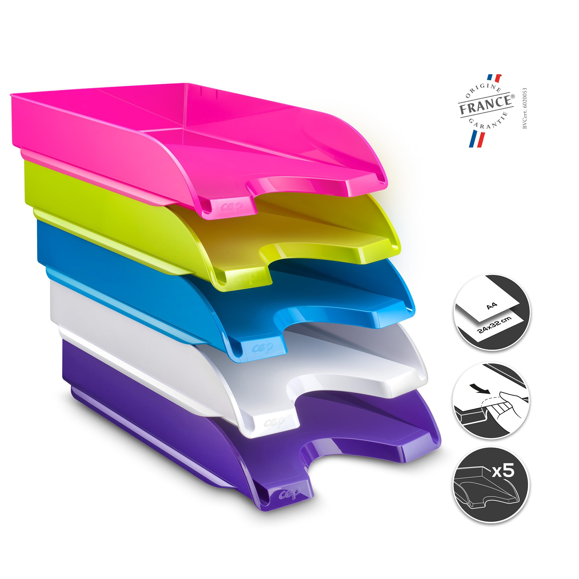 CEP Lot 5 Corbeilles à courrier Banette Organiseur Energy Gloss Rangement Bureau Papier A4 24x32cm