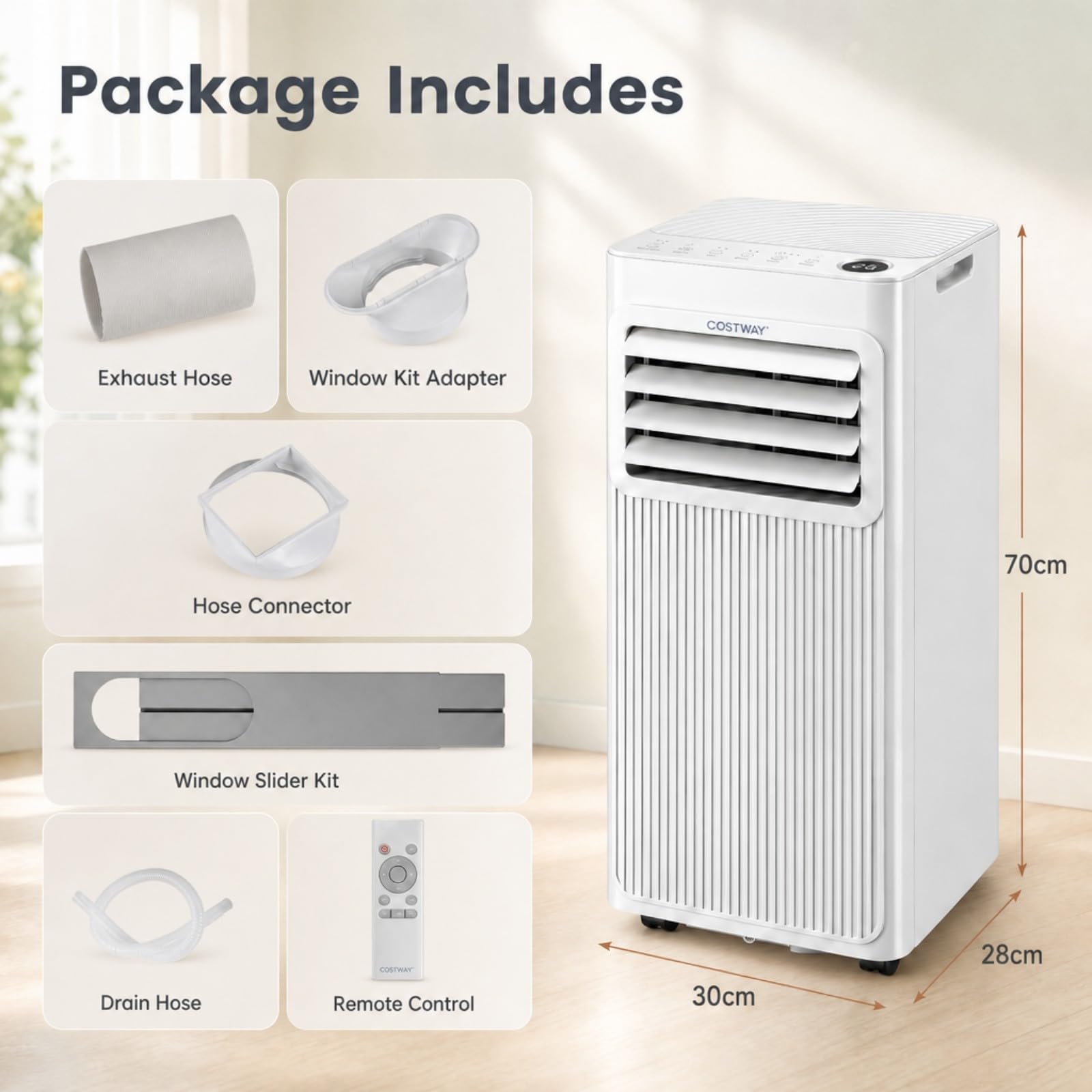 LIFEZEAL Climatiseur Mobile Silencieux, Climatiseur Portable, avec Refroidissement, Déshumidification, Ventilation, Mode Sommeil, Minuterie 24h, Minuterie 24h (9000, BTU, Style2)