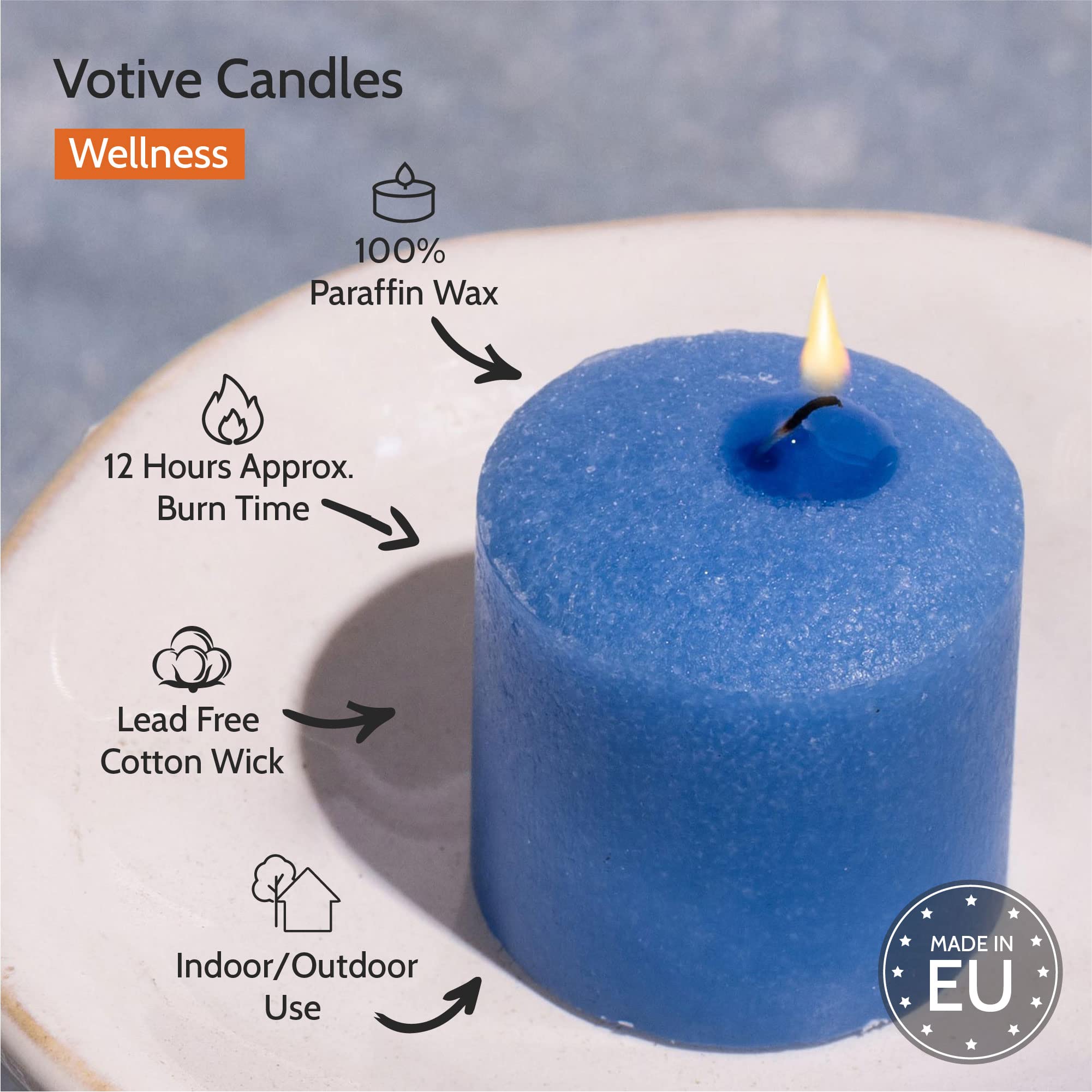 Hyoola Velas Votivas con Perfume - Velas Perfumadas con Aroma a Bienestar - Azul Claro - 12 Horas de Combustión - Pack de 9 Velas Aromáticas - Hechas en Europa