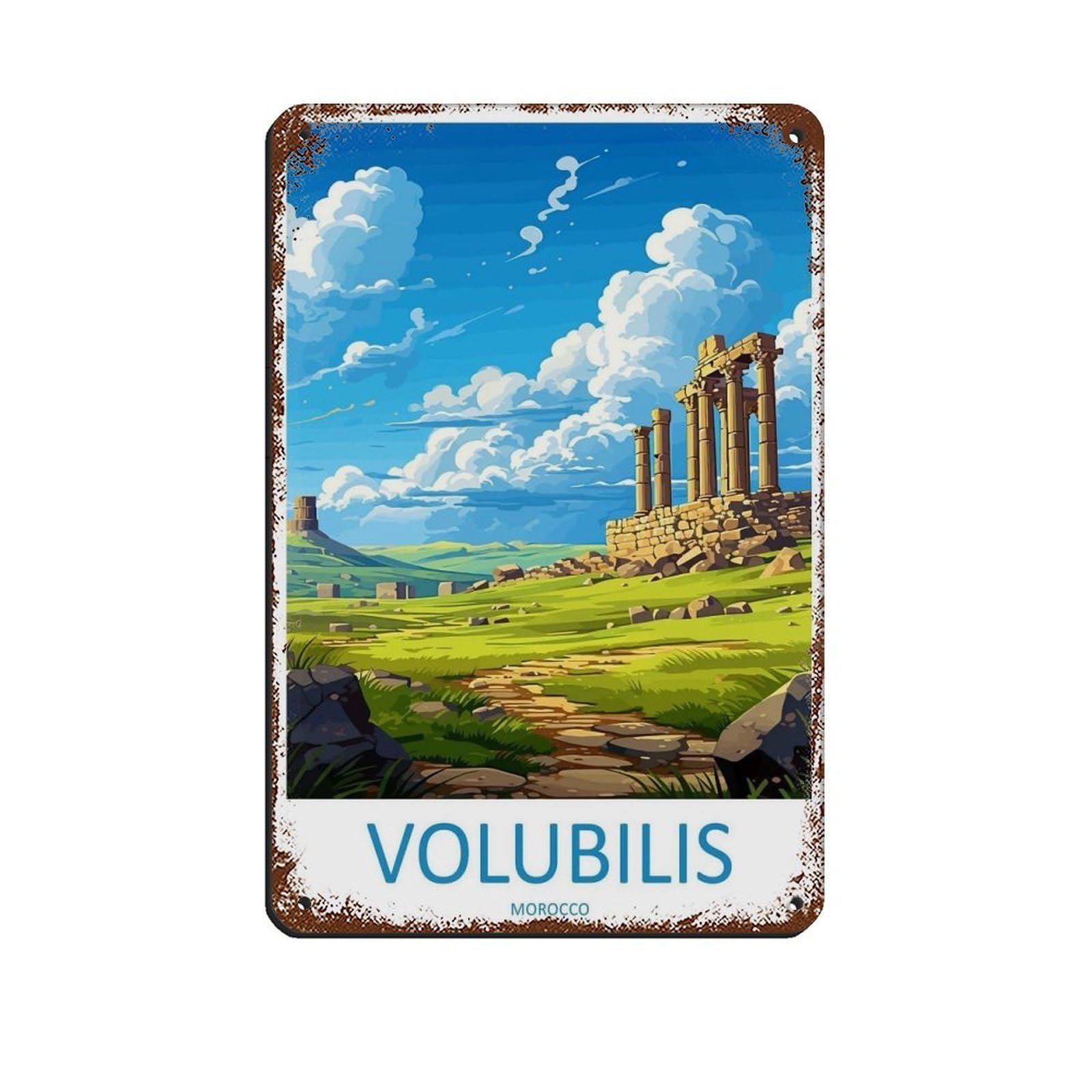 Volubilis Travel Art Morocco Art Lover Gift（1） Retro Poster Metal Tin Sign Chic Art Retro Iron Painting Bar People Cave Cafe Family Garage Poster Wall Decoration 8x12inch(20x30cm)