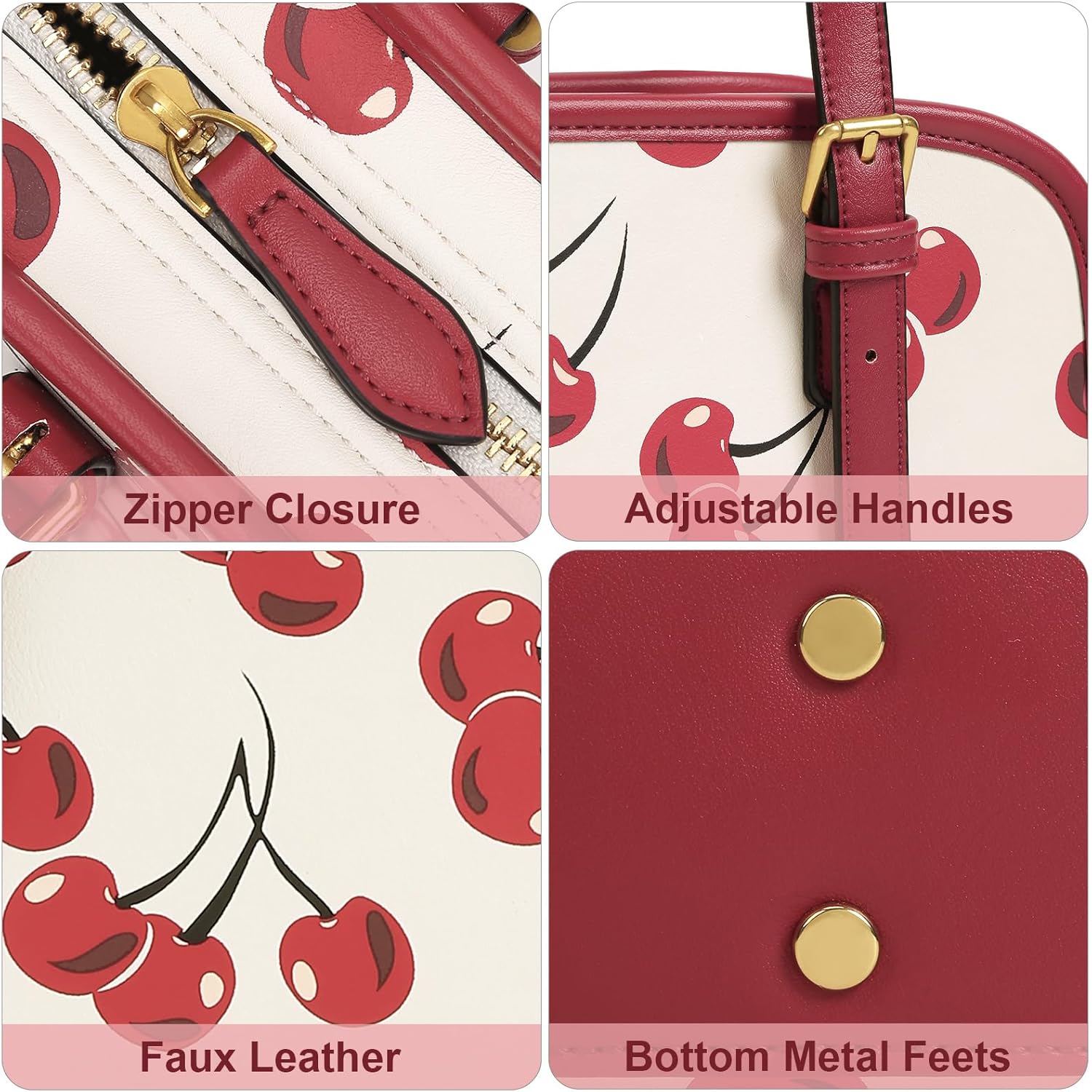 Shoulder Bag Red Purse for Women Leather Swing Bag Zip Handbag Burgundy Purse with Cherry Pendant - Image 5