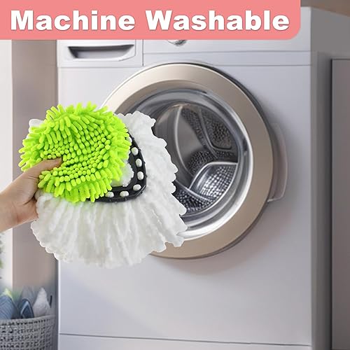 Miniatura 8 de Paquete de 4 cabezales de fregona de repuesto y mango para fregar, juego combinado de base compatible con repuestos de trapeadores Ocedar Spin,