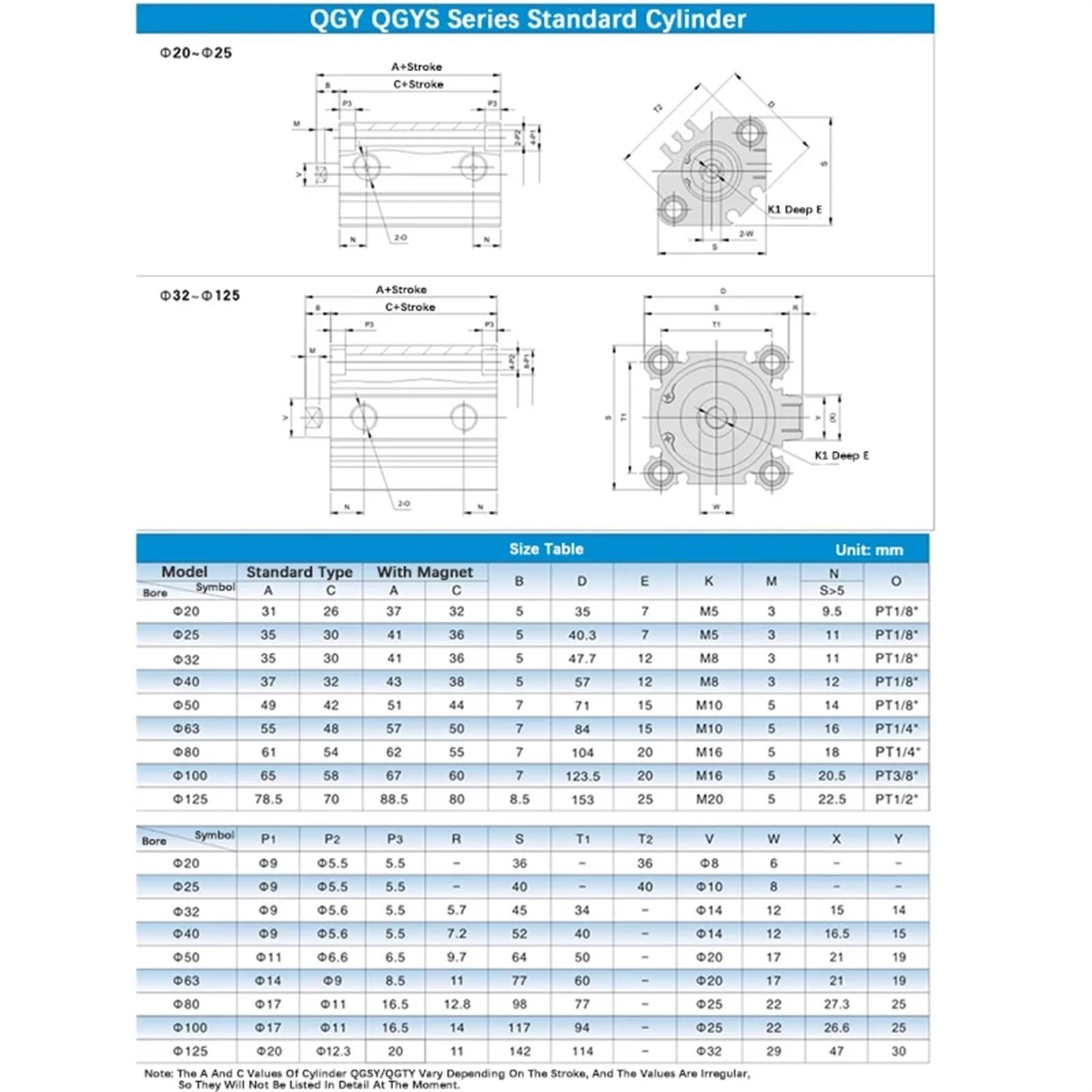 Cilindro pneumatico for punzonatrice QGY20/25/32 1 pz.(QGY25 (BORE 25mm),Stroke15mm)