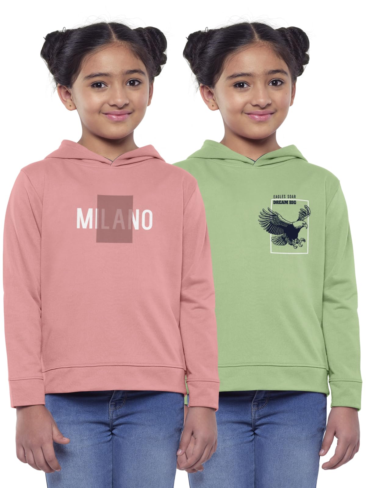 HELLCAT Girls Regular Fit Fulsleeve Hooded Sweatshirt with Rib - Combo Pack of 2