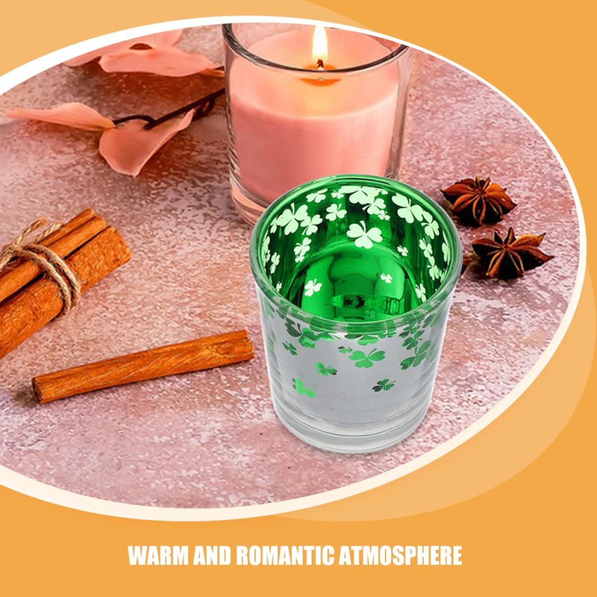 12Pcs Green Glass Candle Cups with Shamrock Design St Patrick Day Candle Holders for Festive Home Decor Party Centerpieces and Wedding Celebrations