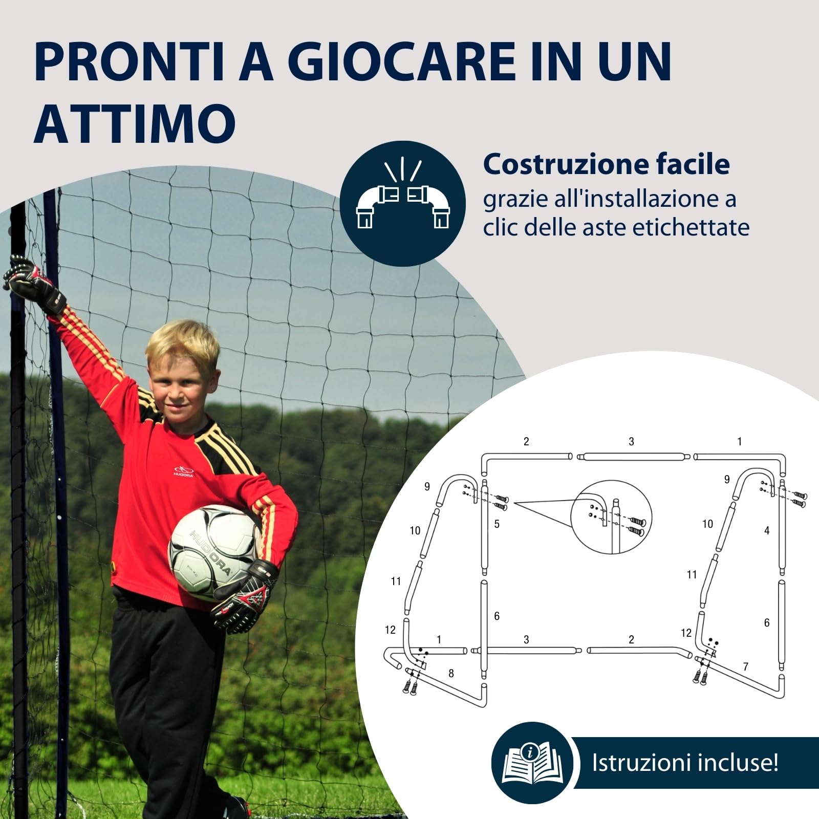 HUDORA Porta da calcio XXL - grande, resistente alle intemperie, stabile con rete fitta per esterno e training