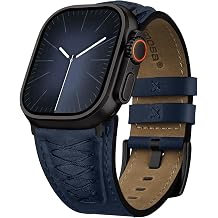 Fullmosa Leather Band Compatible with Apple Watch Ultra 3/2/1 Band 49mm 46mm 45mm 44mm 42mm Men, Top Grain Leather Replacement Strap for iWatch series 11 10 9 8 7 6 5 4 3 2 1, SE 3 2 1,Dark Blue+Black