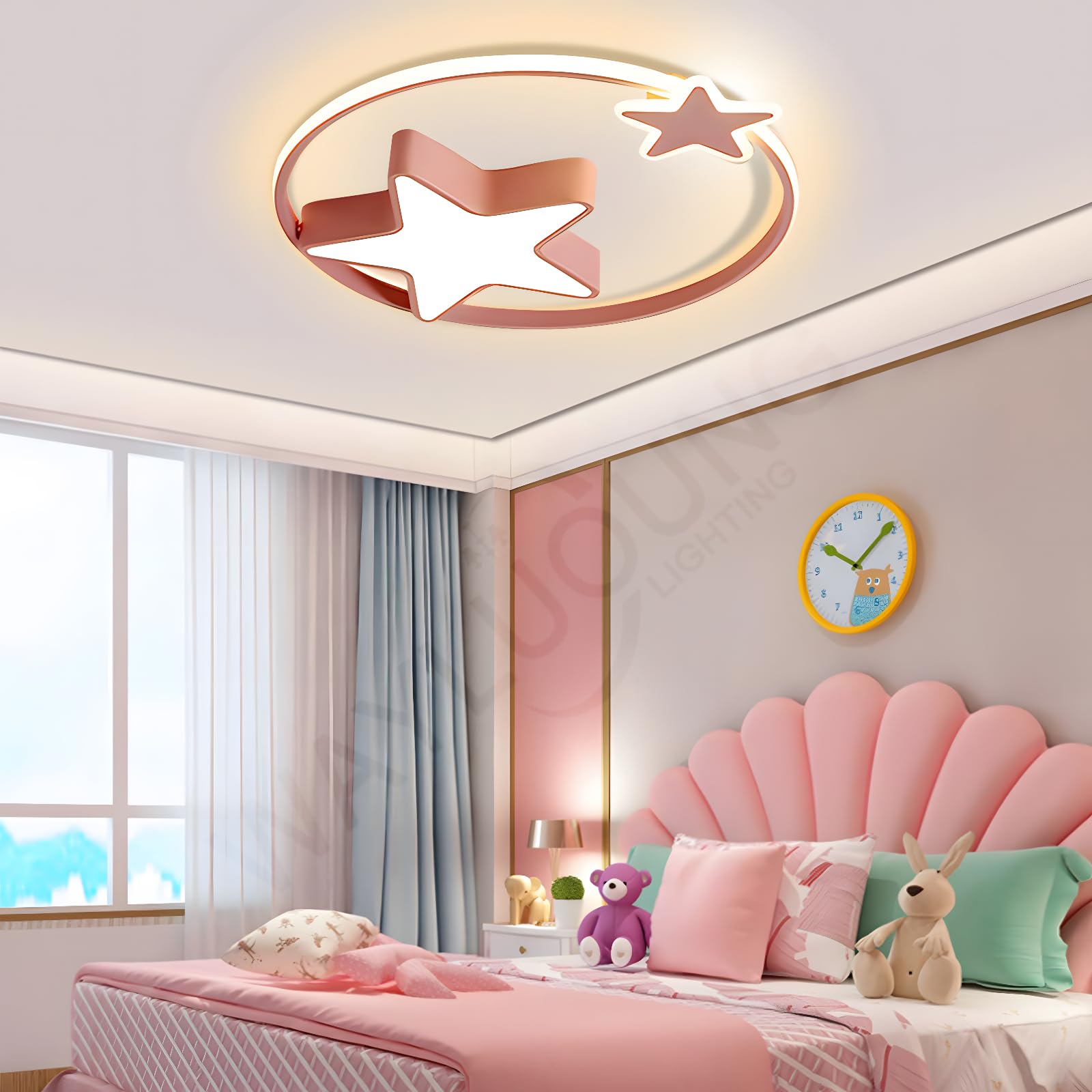 Luz De Techo LED Rosa | Lámpara Infantil Redonda Moderna | Star Starry Sky Niños Luz | Ø55cm 48W | Regulable Con Control Remoto 2700K-6500K | Habitación Infantil Niños Niñas De Techo Dormitorio