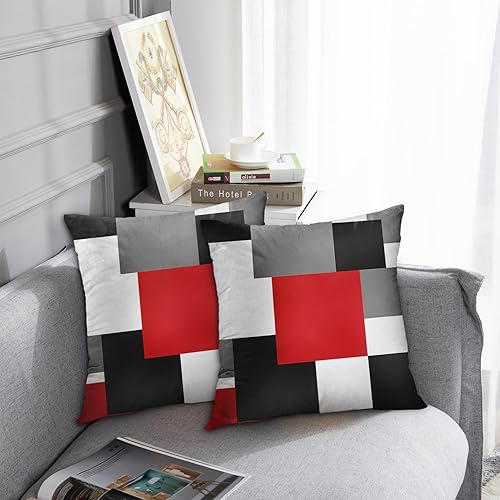 Miniatura 2 de Emvency Juego de 2 fundas de almohada geométricas modernas con pintura abstracta roja, negra y gris, fundas de almohada decorativas para decoración