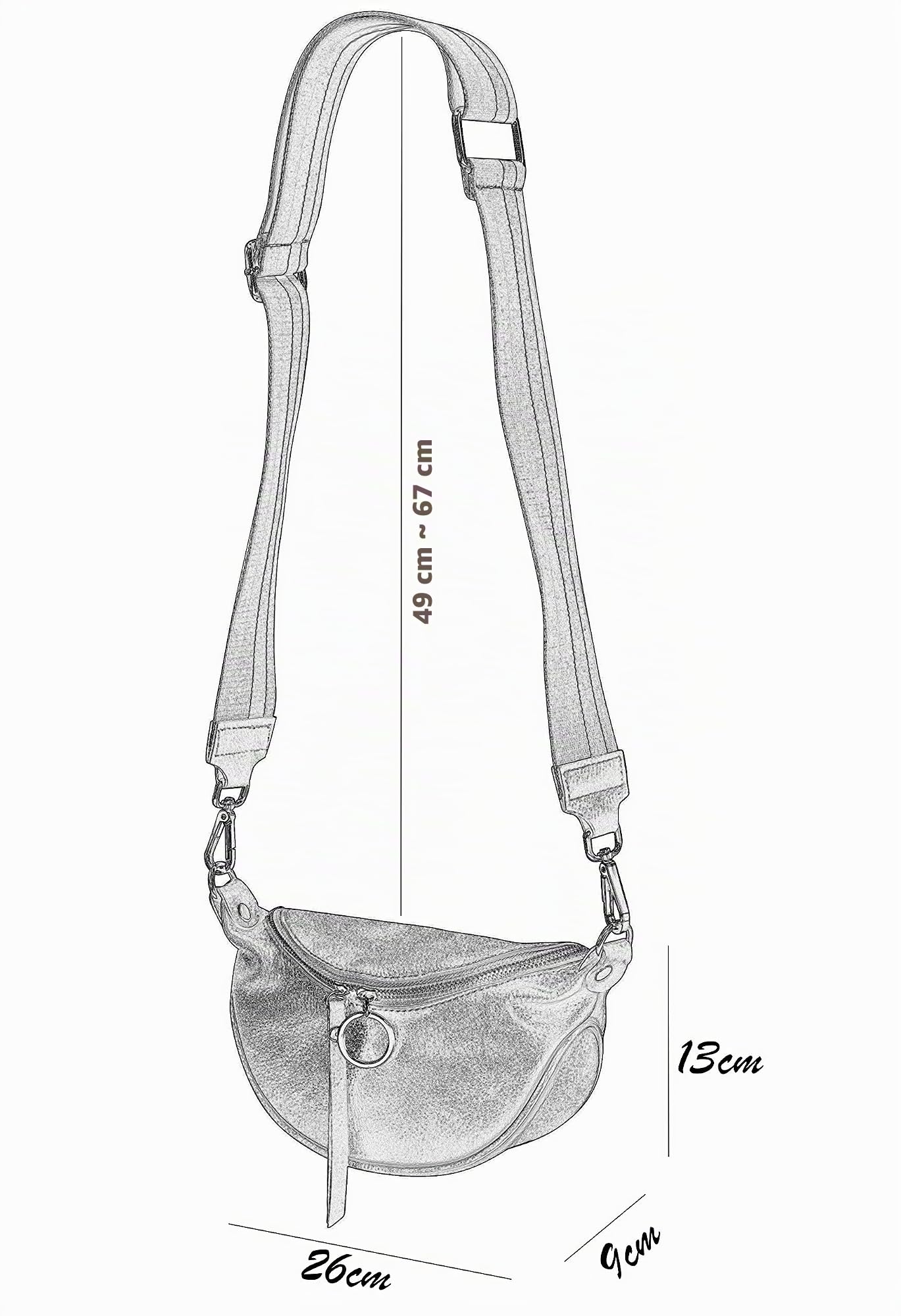 SH Leder echt Leder Damen Brusttasche für Festival Reise Kleine Hüfttasche Crossbody Frauen mit Stoff Taschengurt 25x13cm Ella G498