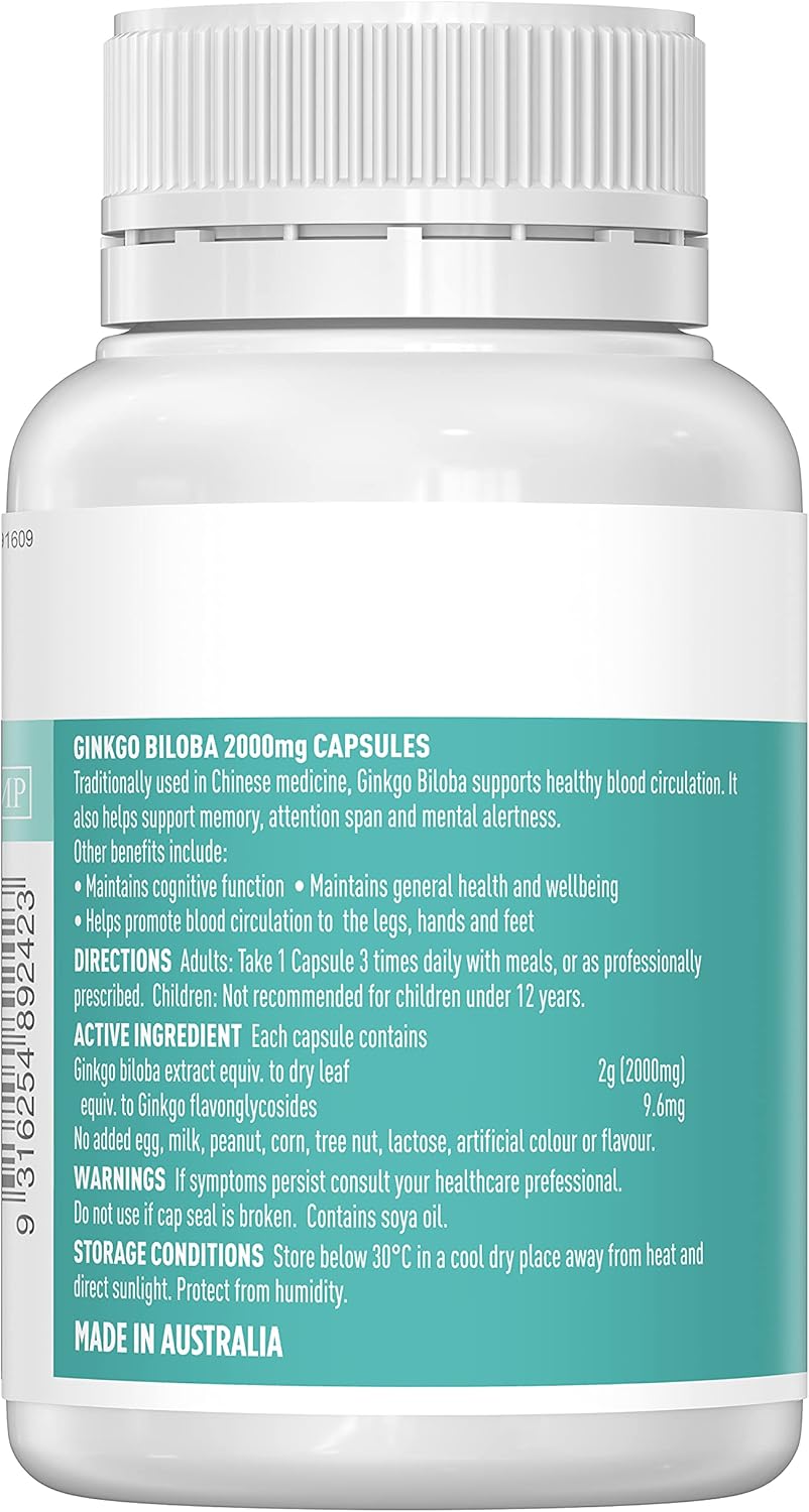 Healthy Care Ginkgo Biloba 2000mg 100 Capsules Australian Made