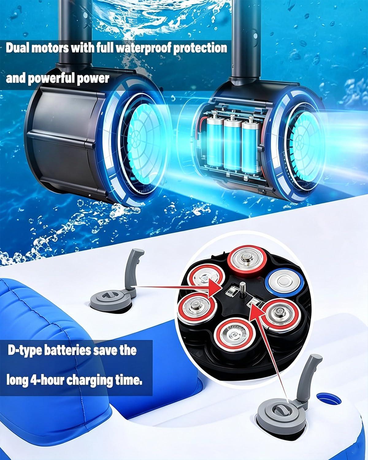 Flotador de Piscina motorizado con hélice giratoria de 360° Lithiumbatteries