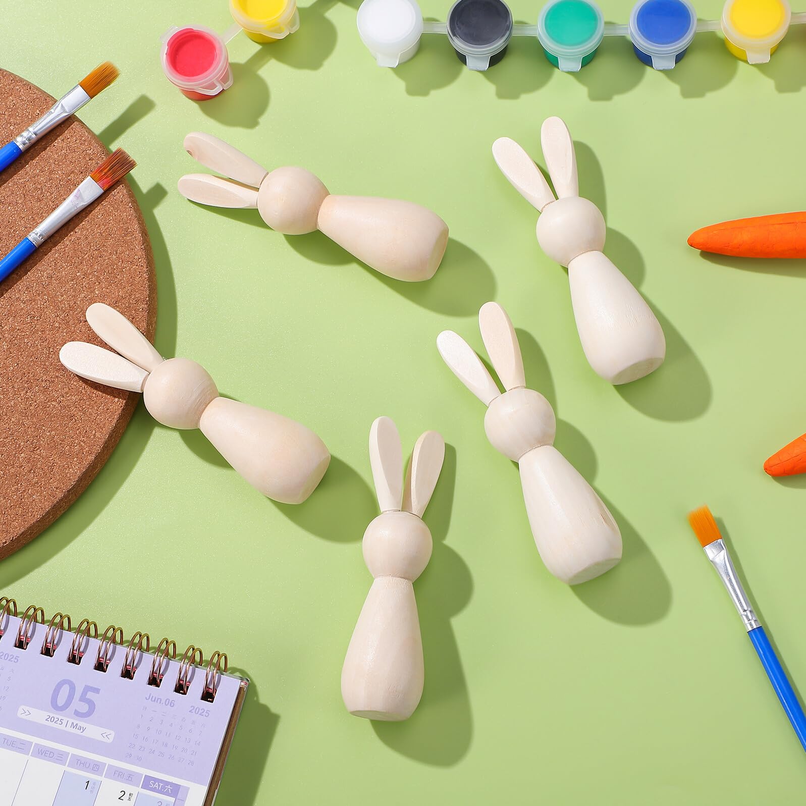 TOPBATHY Figuras de Conejo 5 Piezas de Madera sin Terminar para Diy para Pintar Beige Superficie Lisa Decoración de Mesa y Habitación Infantil