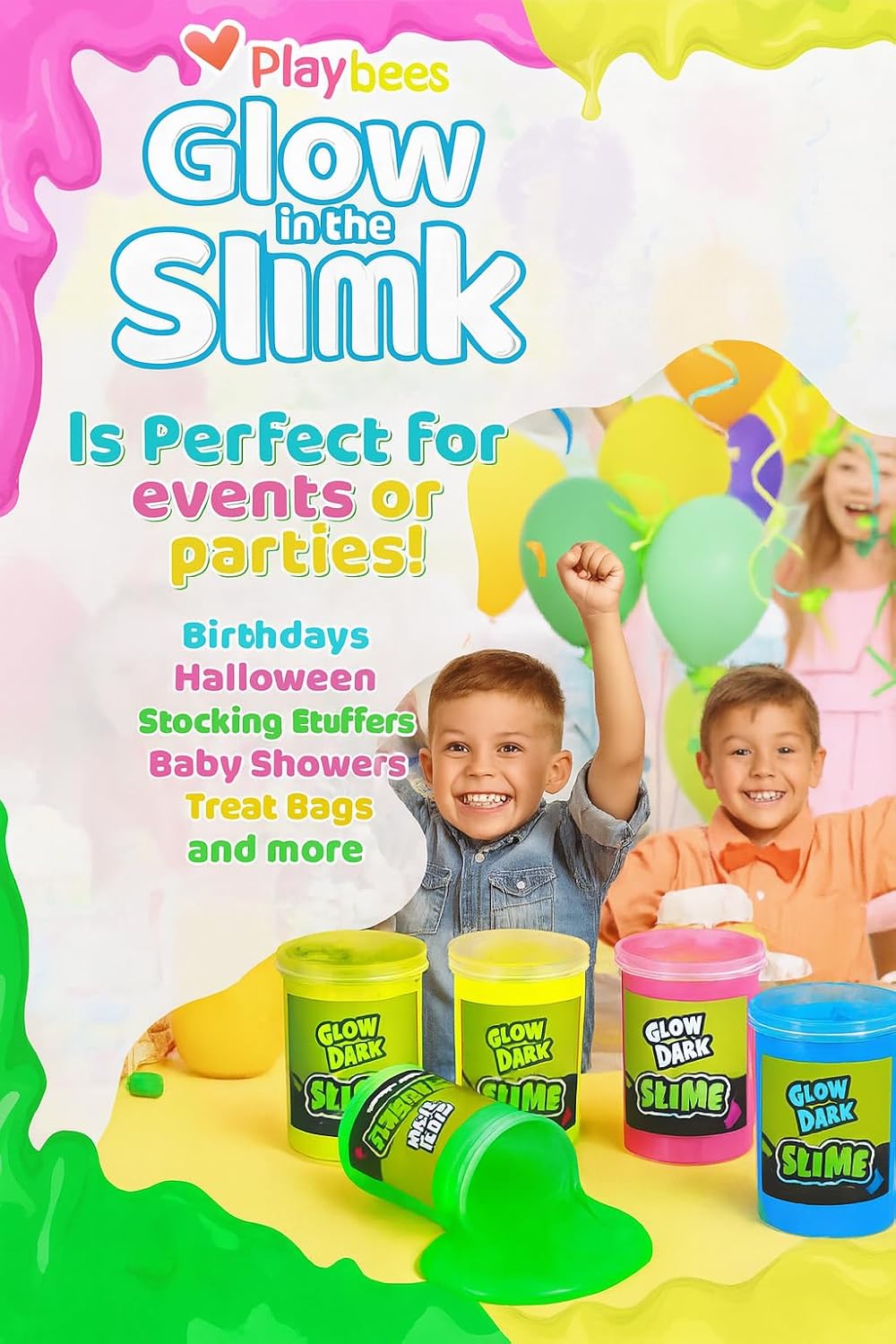 Playbees Glow in The Dark Slime – 24 Pack Neon Party Favors for Kids, Sensory Toy for Boys & Girls Ages 5+, Non-Toxic, Stretchy, Gooey Fun – Birthday, Halloween, Classroom & Treat Bags - Image 5