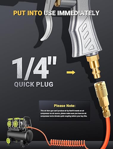 Miniatura 6 de JASTIND Pistola de soplado de aire de alto volumen con potente boquilla Venturi, pistola de soplado de boquilla de aire ajustable de latón con 2