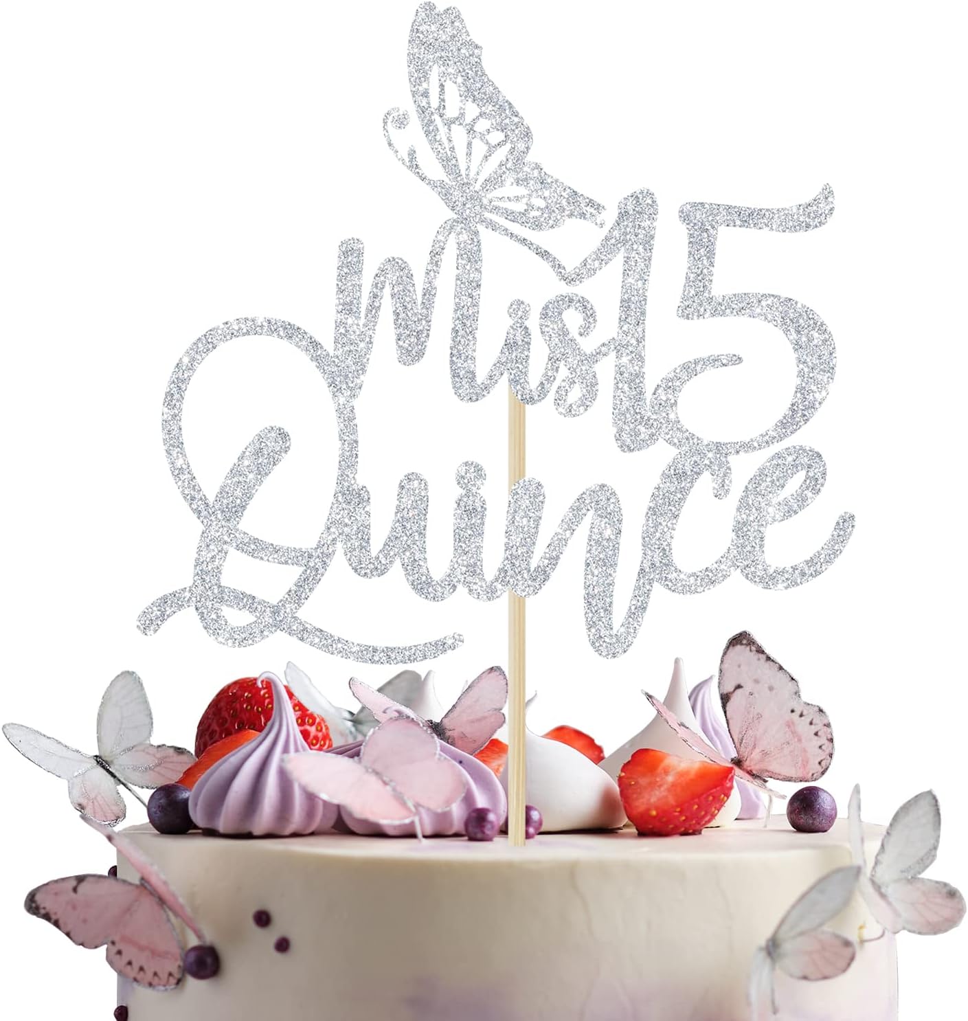 Silver Glitter Mis Quince 15 Cake Topper, 15th Birthday Decorations, Feliz 15 Anos Decorations, Cheers to 15 Years Birthday Party Supply