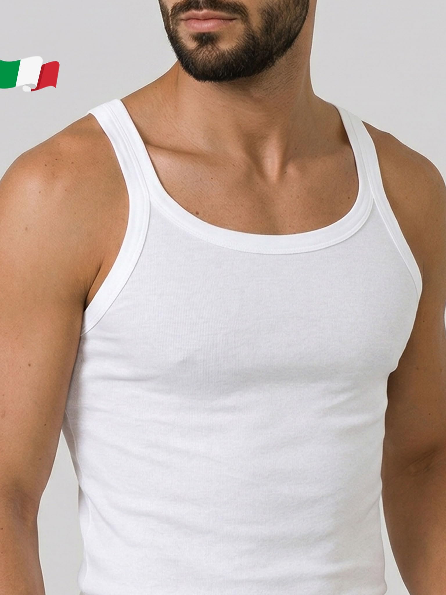 EGI Canottiera Uomo Filo di Scozia Spalla Stretta, Canotta Intima Vogatore Bianca in Cotone Pregiato e Traspirante, Made in Italy Alta qualità Art. 5410