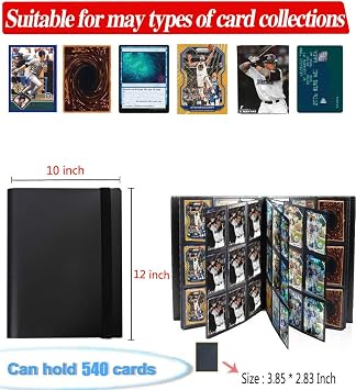 Card Folder Holder Compatible with Pokemon Cards, Album with Sleeves, Book Best Protection Trading Cards - 9 Pockets - 540 Cards (Black)
