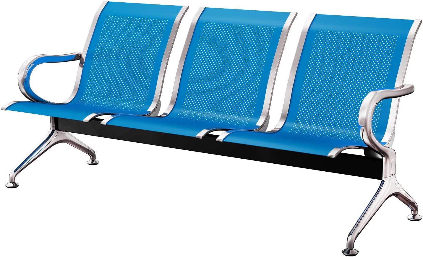 Waiting Room Guest Chair 3 Seat, Airport Reception Chairs with Arms Reception Bench Seat Guest Salon Bench for Business,Office,Hospital, Market (Blue)