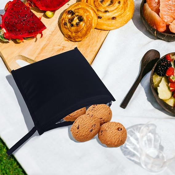 Moyad Reusable Sandwich Bags Set of 2, BPA-Free Snack Bag, Small Lunch Bags for Women Men Adults, Compact Food Pouches Sandwich Wrap Cool Bag for Picnic, Travel, Office (Black)