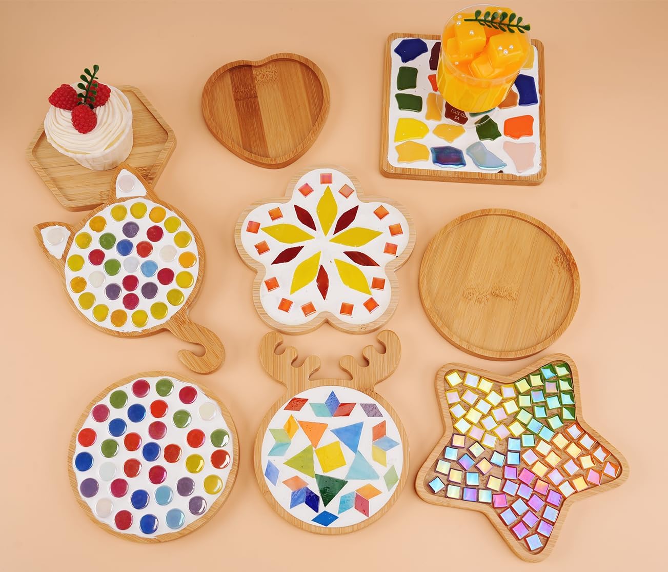 CHICSHIS 16 Pack Large Wooden Mosaic Bases – Assorted Shapes DIY Coaster Blanks for Stained Glass Projects, Wood Surface for Handmade Glass Tile Crafts & Mosaic Art Supplies