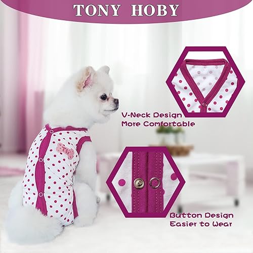 Miniatura 8 de TONY HOBY Pijama de verano para perro, overol sin mangas, suave y transpirable para perro con lunares (rojo rosado, XL)