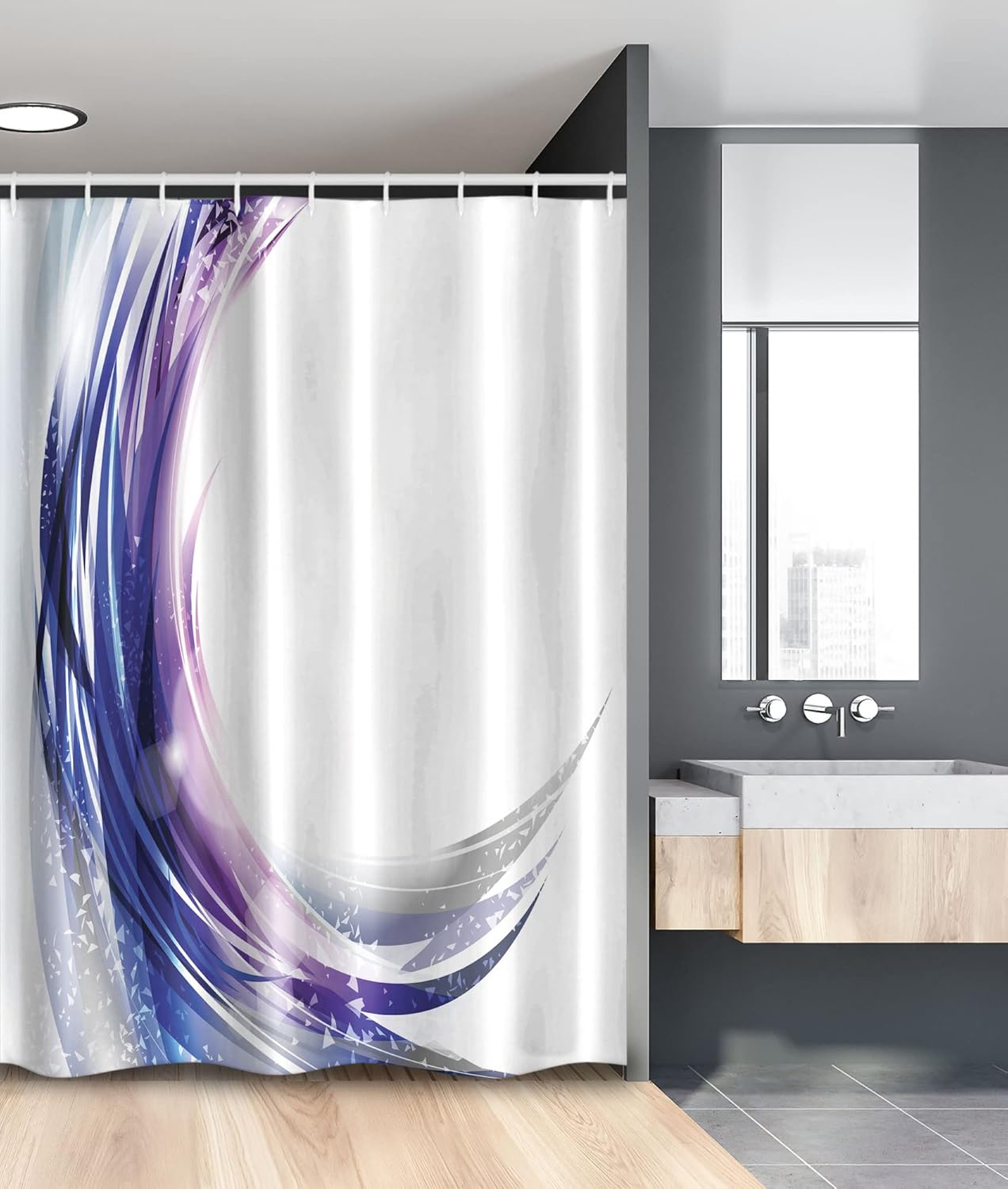 Ambesonne Abstract Stall Shower Curtain, Cool Wave Like Ombre Design Vibrant Color Dots Art, Fabric Bathroom Decor Set with Hooks, 54" W x 78" L, Purple Blue and White