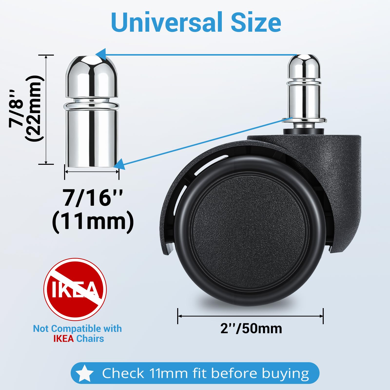 2 Inch Office Chair Casters Wheels Heavy Duty 5 pcs Chair Wheel Replacement Mute Rubber Rotating Desk Chair — view 2