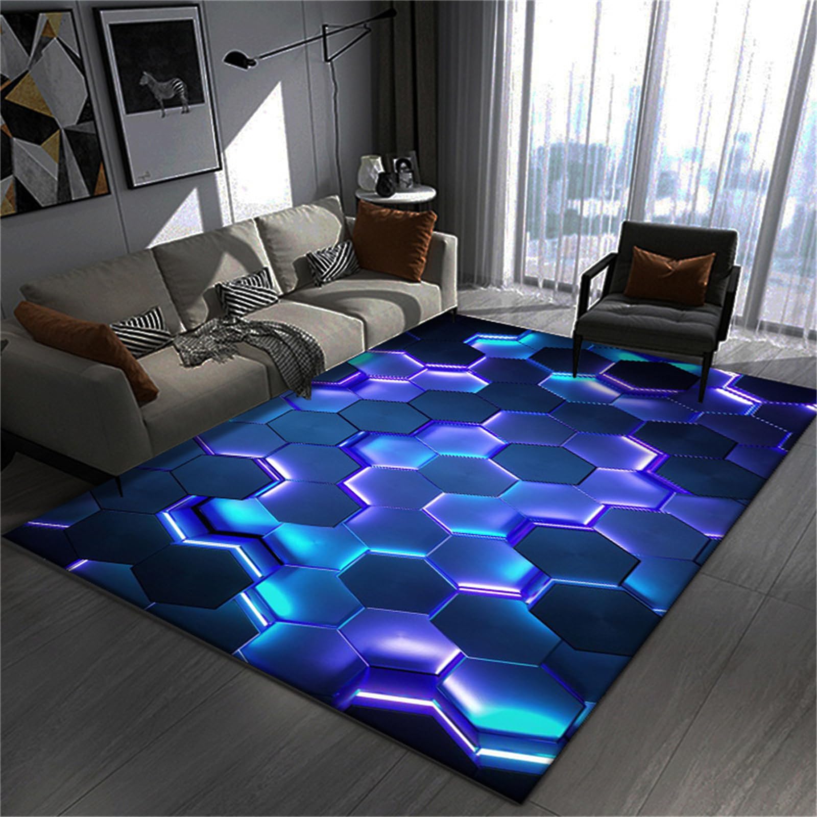 Xisnuient 3D Visual Cool Line Light Style Gaming Rug - Essential Floor Mat for Teenagers Kid's Living Room, Suitable Bedroom E-sports Room Gaming Room for Rug Boys Bedroom (Colour 2,140x200cm)