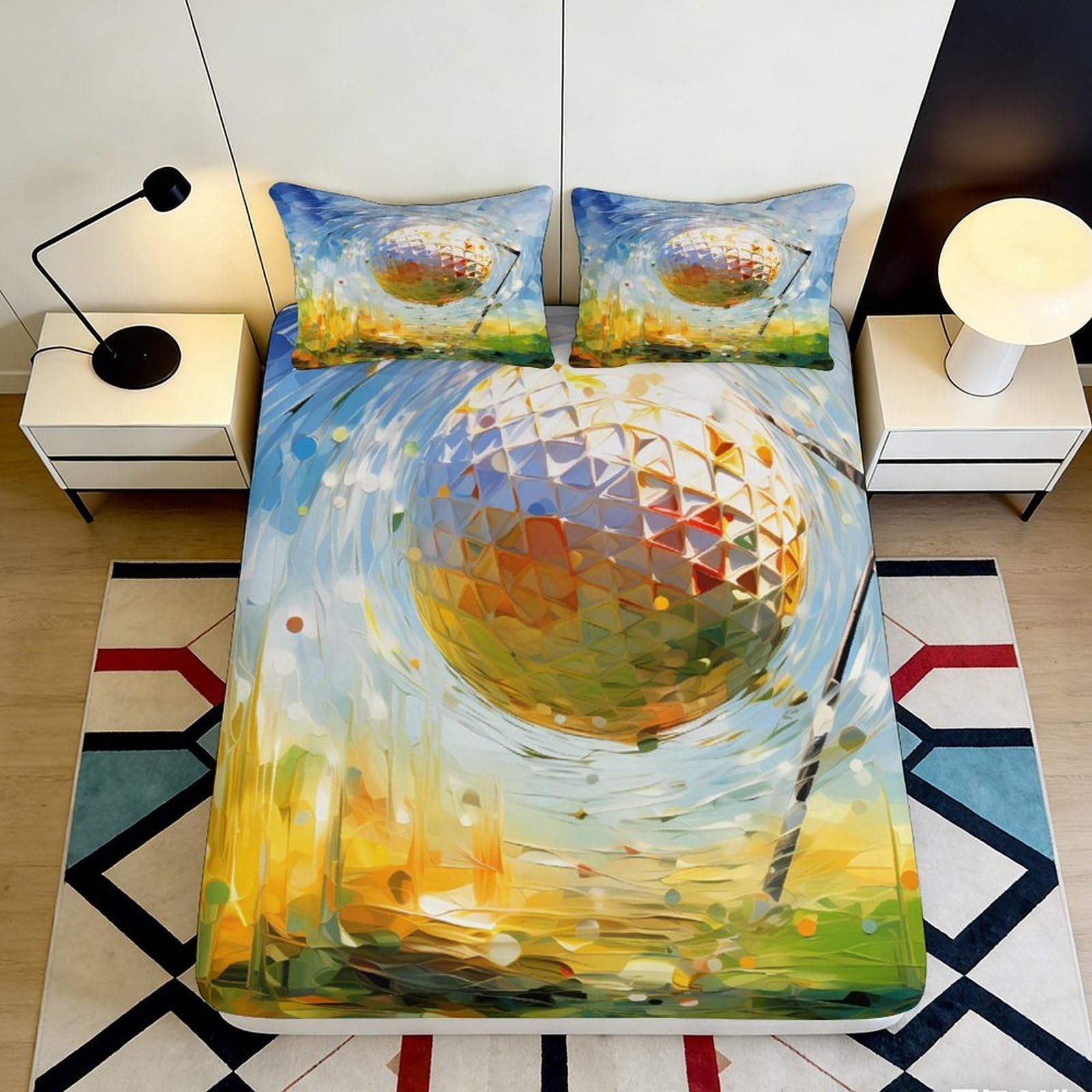 Jqzkxnhpbr Style-9 3D Printed Artistic Globe Fitted Sheet Microfiber Soft Abstract Sunrise Bed Sheet For Bedroom Guest Room Decor 90X200x25cm