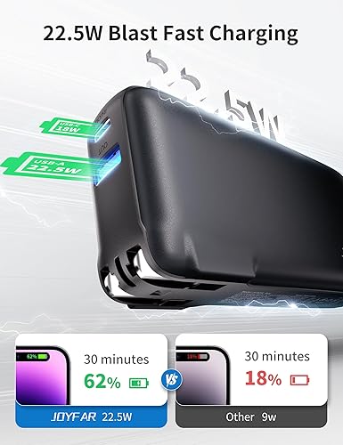 Miniatura 4 de Cargador portátil de 22.5 W con cable USB-C integrado y enchufe de pared, cargador de batería USB C de carga rápida de 10,000 mAh, paquete de