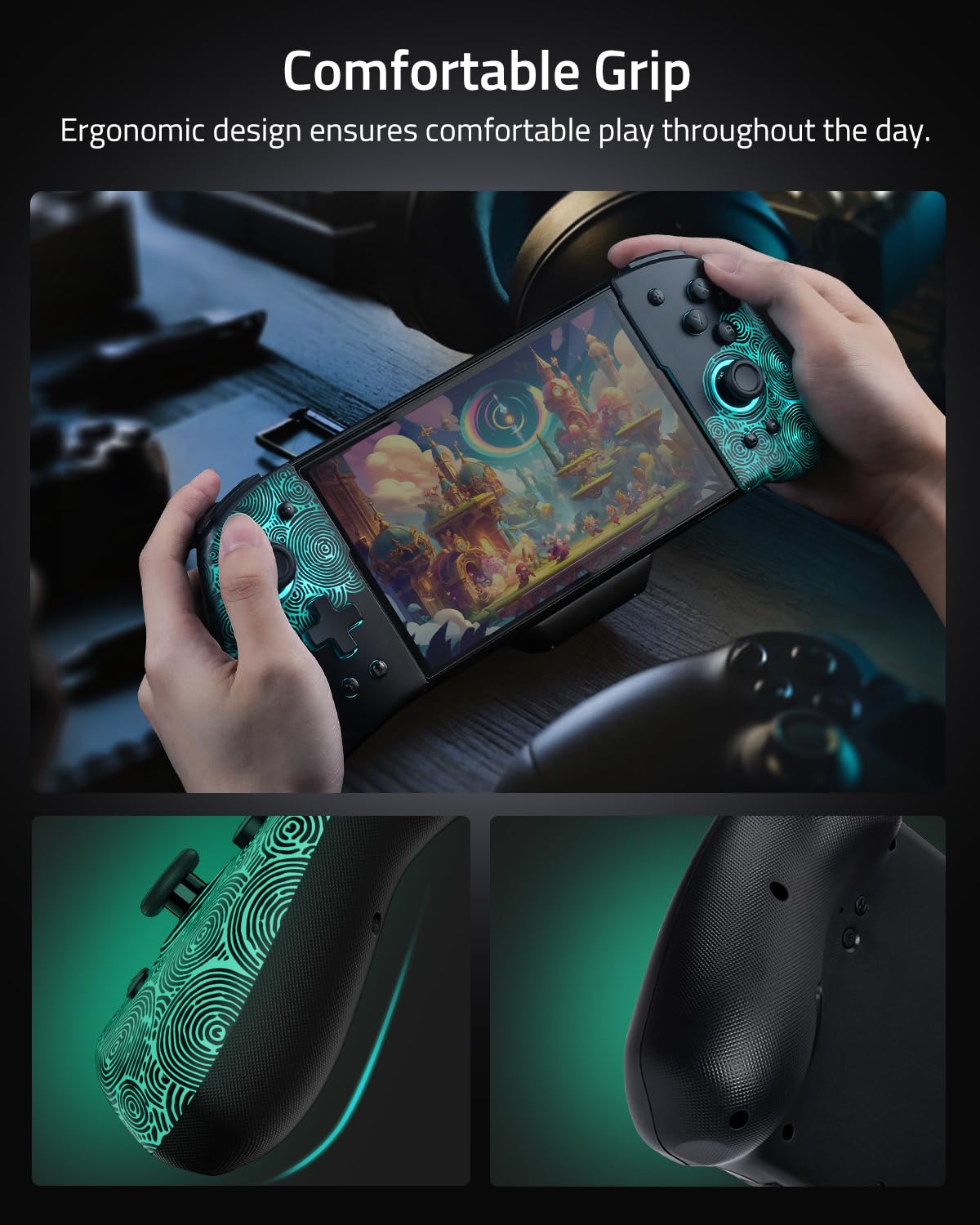 FUNLAB Switch Handheld Controller Hall Effect Compatible with Nintendo/OLED, Luminous Switch Joypad Controller Customizable, Ergonomic Switch One-Piece Joypad Controllers Replacement - 7 LED Colors/Turbo/Mapping