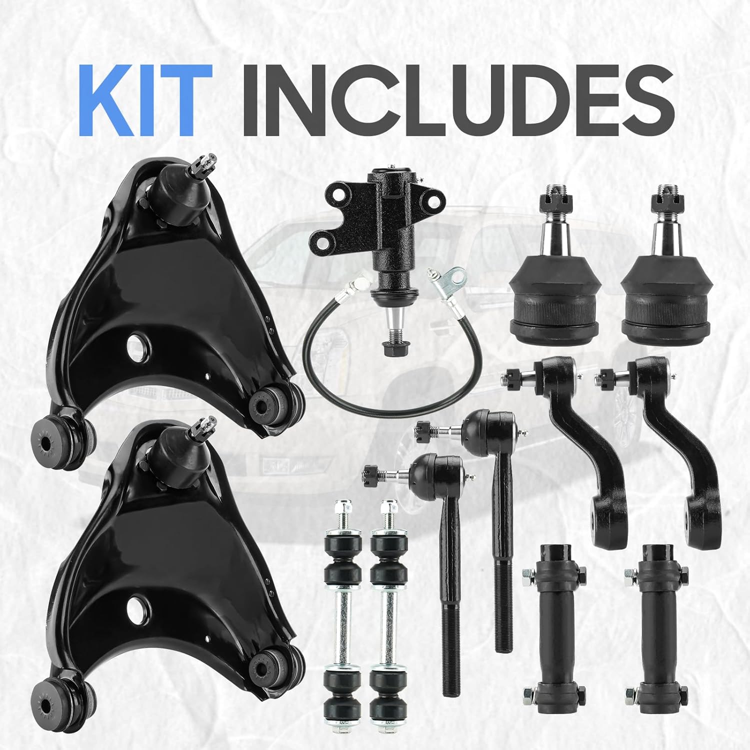 Front Upper Control Arms w/Ball Joints Pitman Idler Arm Sleeves Sway Bar End Links Tie Rods Suspension Kits for 93-99 C1500 Suburban C2500, GMC C1500 C2500 Yukon RWD (15pc)