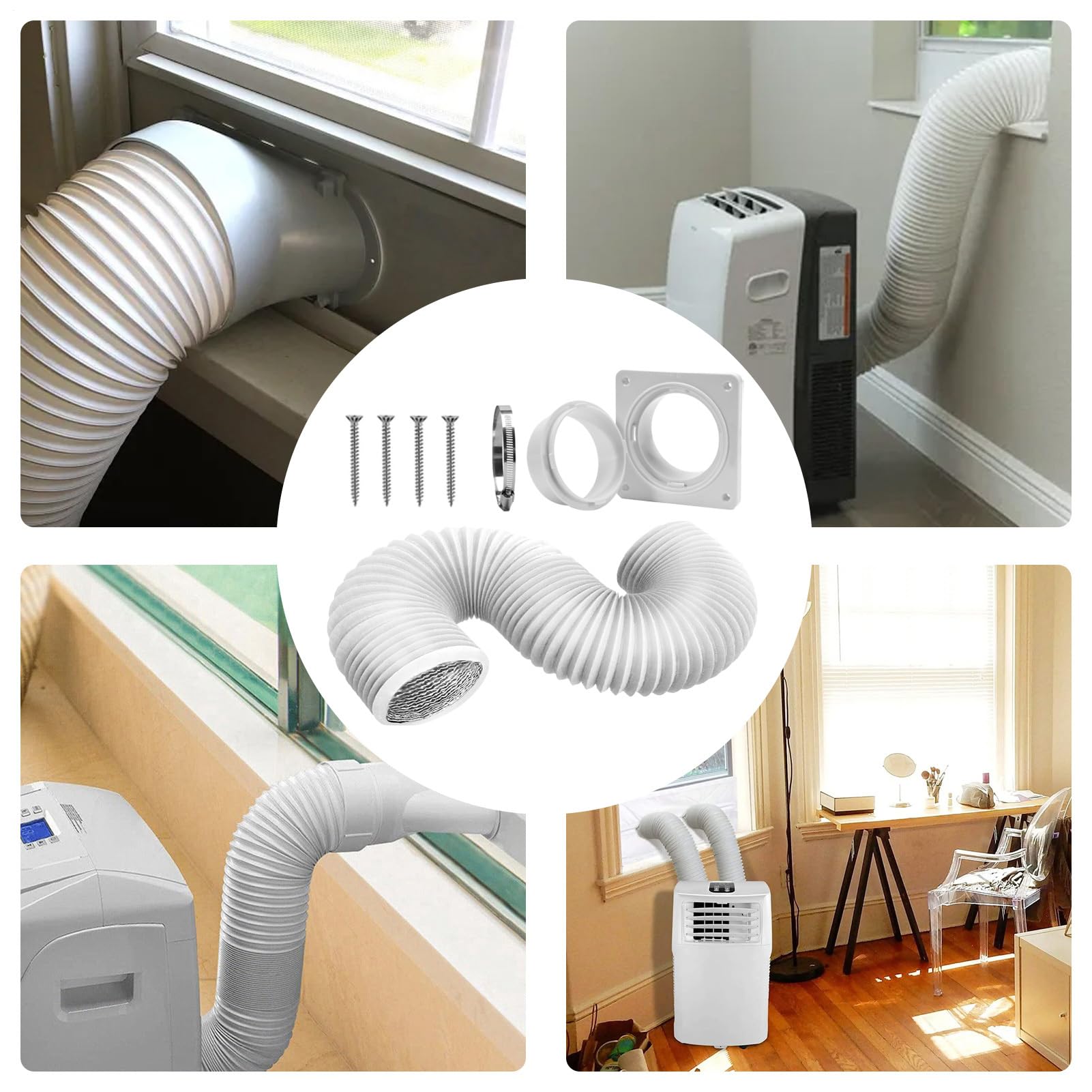 Wäschetrockner Abluft Set | AC Abluftschlauch Kupplung Mit Anschlussplatte | Klimaanlagen Entlüftungszubehör 150cm | Schlauch & Adapter Für Trockner, Abluftsysteme, Küche & Bad
