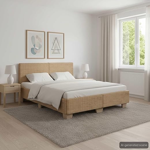 vidaXL Bettgestell Bett Rattanbett Schlafzimmerbett Doppelbett Ehebett Bettrahmen Schlafzimmermöbel Handgewebt Echtes Rattan 140x200cm